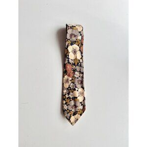 Vintage LIBERTY OF LONDON Neutral Brown Beige Floral 100% Varuna Wool Tie